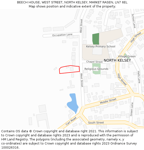 BEECH HOUSE, WEST STREET, NORTH KELSEY, MARKET RASEN, LN7 6EL: Location map and indicative extent of plot