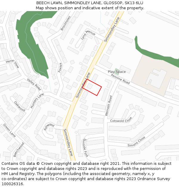 BEECH LAWN, SIMMONDLEY LANE, GLOSSOP, SK13 6LU: Location map and indicative extent of plot