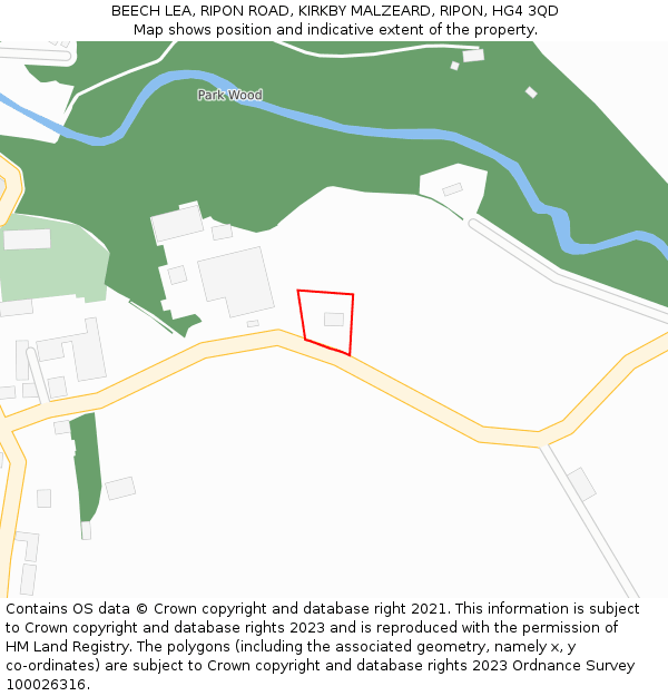 BEECH LEA, RIPON ROAD, KIRKBY MALZEARD, RIPON, HG4 3QD: Location map and indicative extent of plot