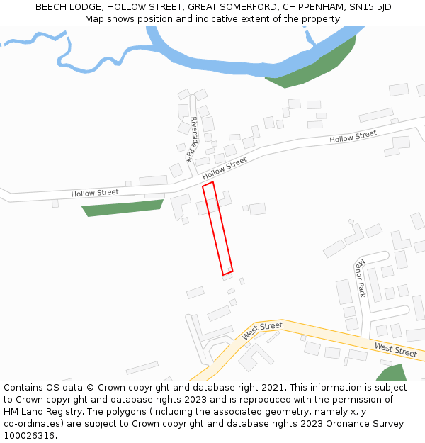 BEECH LODGE, HOLLOW STREET, GREAT SOMERFORD, CHIPPENHAM, SN15 5JD: Location map and indicative extent of plot