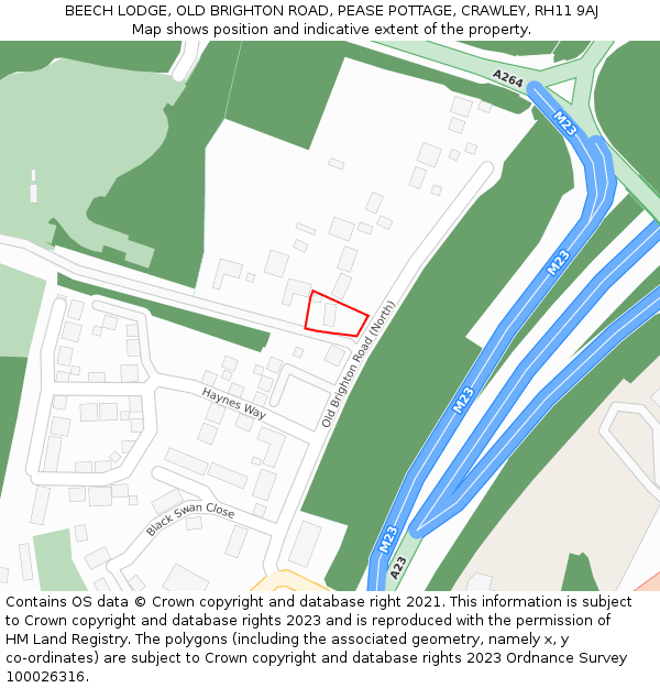 BEECH LODGE, OLD BRIGHTON ROAD, PEASE POTTAGE, CRAWLEY, RH11 9AJ: Location map and indicative extent of plot