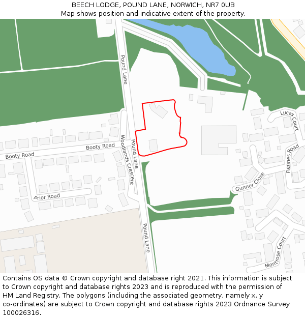 BEECH LODGE, POUND LANE, NORWICH, NR7 0UB: Location map and indicative extent of plot