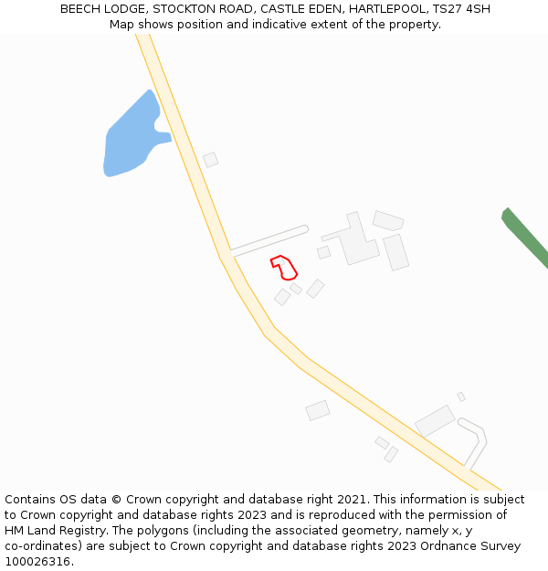 BEECH LODGE, STOCKTON ROAD, CASTLE EDEN, HARTLEPOOL, TS27 4SH: Location map and indicative extent of plot