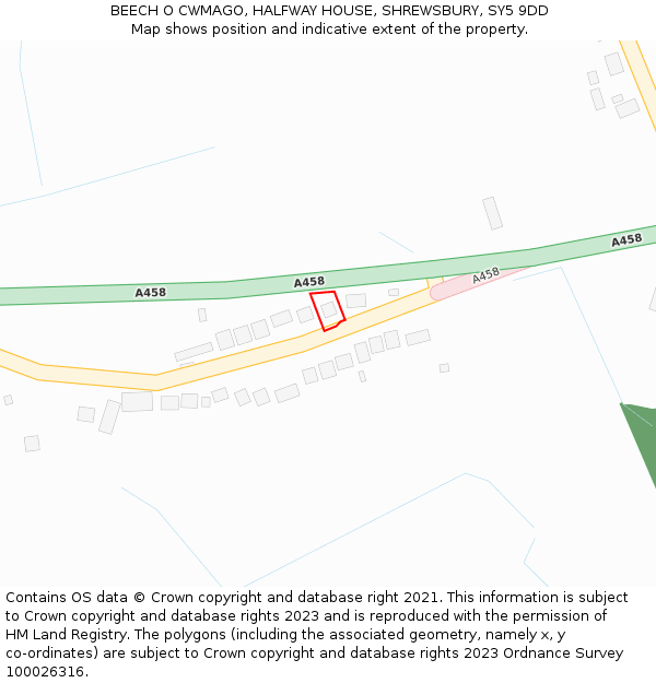 BEECH O CWMAGO, HALFWAY HOUSE, SHREWSBURY, SY5 9DD: Location map and indicative extent of plot