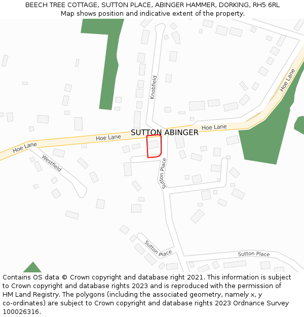 BEECH TREE COTTAGE, SUTTON PLACE, ABINGER HAMMER, DORKING, RH5 6RL: Location map and indicative extent of plot
