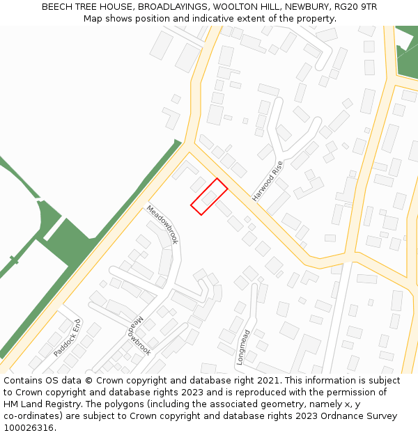 BEECH TREE HOUSE, BROADLAYINGS, WOOLTON HILL, NEWBURY, RG20 9TR: Location map and indicative extent of plot