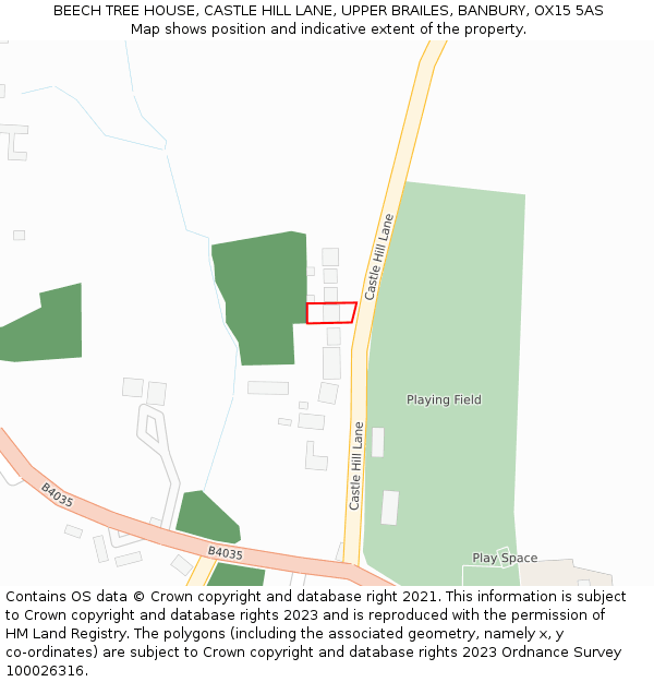 BEECH TREE HOUSE, CASTLE HILL LANE, UPPER BRAILES, BANBURY, OX15 5AS: Location map and indicative extent of plot