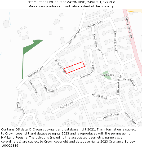 BEECH TREE HOUSE, SECMATON RISE, DAWLISH, EX7 0LP: Location map and indicative extent of plot