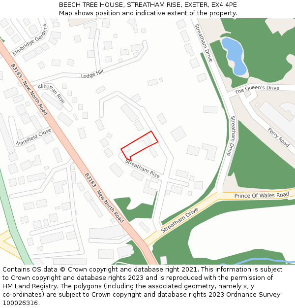 BEECH TREE HOUSE, STREATHAM RISE, EXETER, EX4 4PE: Location map and indicative extent of plot