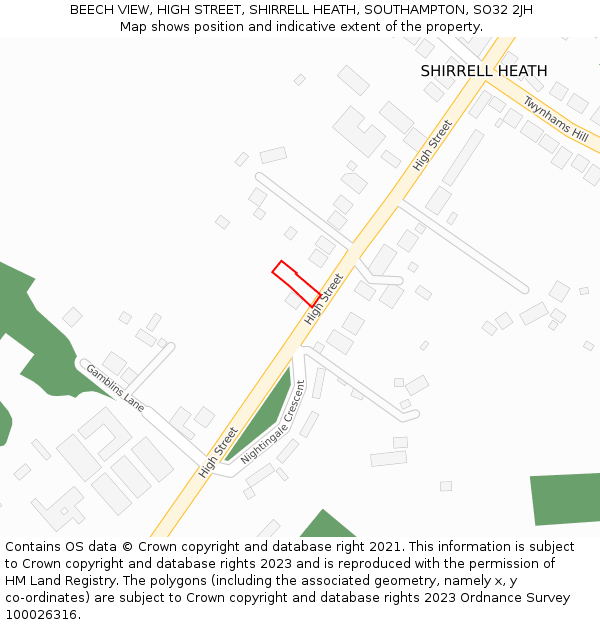 BEECH VIEW, HIGH STREET, SHIRRELL HEATH, SOUTHAMPTON, SO32 2JH: Location map and indicative extent of plot