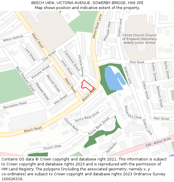 BEECH VIEW, VICTORIA AVENUE, SOWERBY BRIDGE, HX6 2PE: Location map and indicative extent of plot