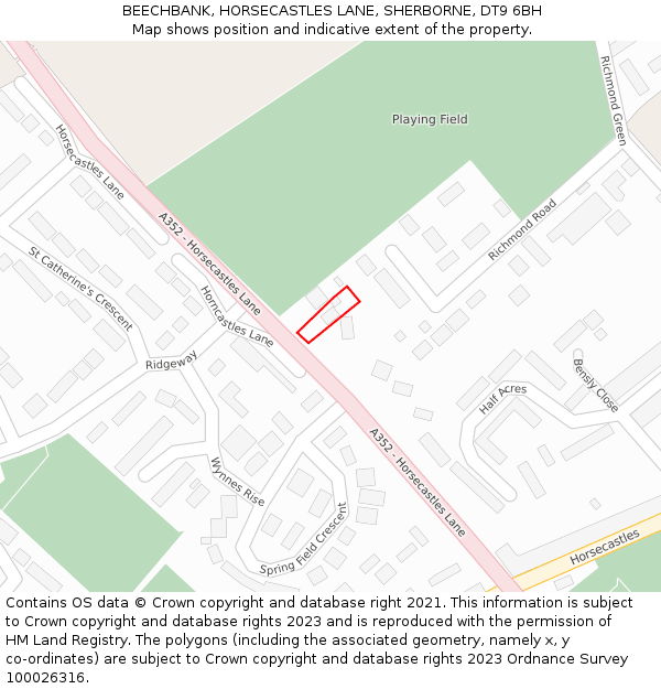 BEECHBANK, HORSECASTLES LANE, SHERBORNE, DT9 6BH: Location map and indicative extent of plot