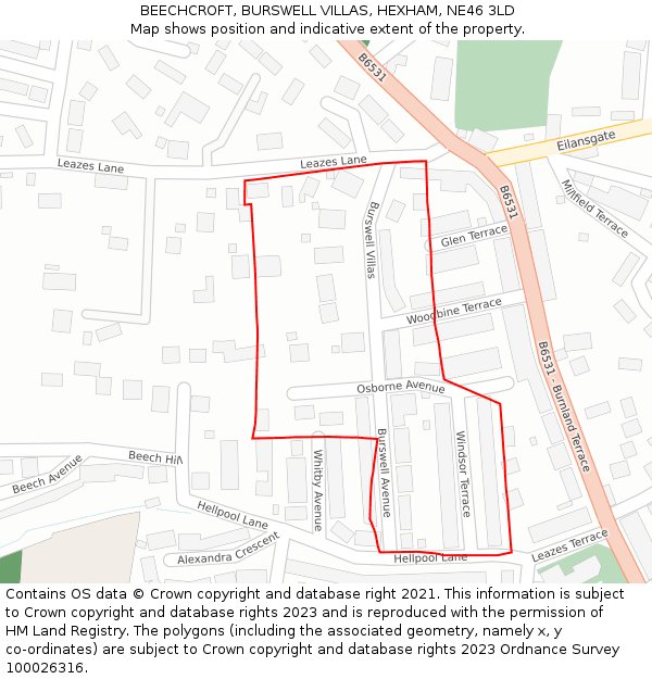 BEECHCROFT, BURSWELL VILLAS, HEXHAM, NE46 3LD: Location map and indicative extent of plot