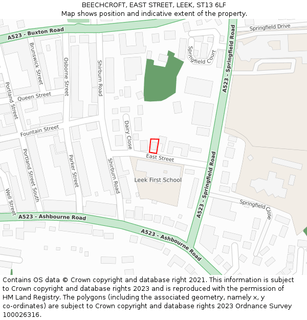 BEECHCROFT, EAST STREET, LEEK, ST13 6LF: Location map and indicative extent of plot