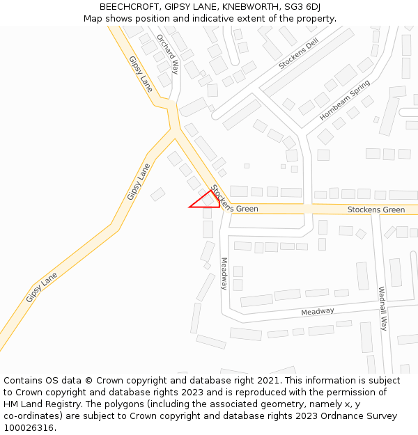 BEECHCROFT, GIPSY LANE, KNEBWORTH, SG3 6DJ: Location map and indicative extent of plot