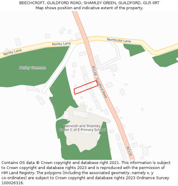 BEECHCROFT, GUILDFORD ROAD, SHAMLEY GREEN, GUILDFORD, GU5 0RT: Location map and indicative extent of plot