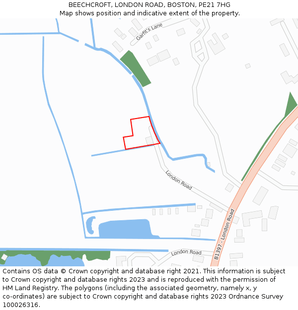 BEECHCROFT, LONDON ROAD, BOSTON, PE21 7HG: Location map and indicative extent of plot