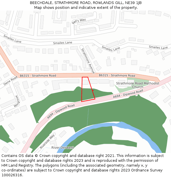 BEECHDALE, STRATHMORE ROAD, ROWLANDS GILL, NE39 1JB: Location map and indicative extent of plot