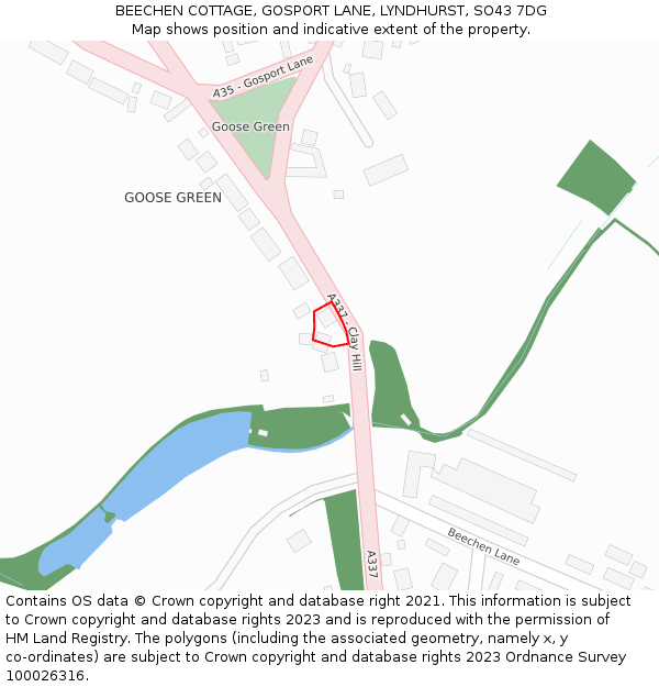 BEECHEN COTTAGE, GOSPORT LANE, LYNDHURST, SO43 7DG: Location map and indicative extent of plot