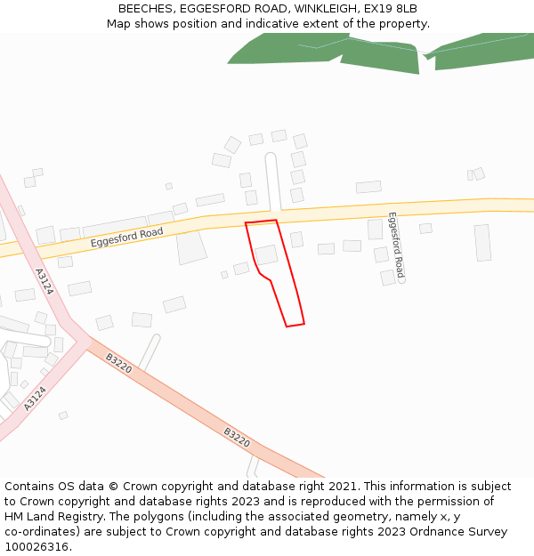 BEECHES, EGGESFORD ROAD, WINKLEIGH, EX19 8LB: Location map and indicative extent of plot