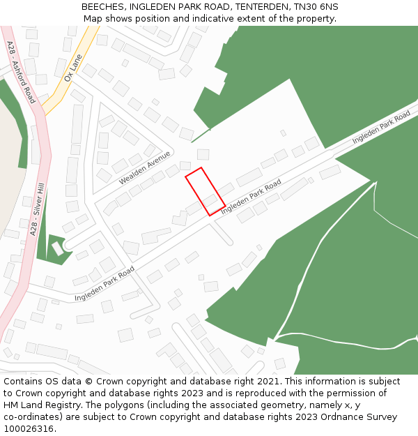 BEECHES, INGLEDEN PARK ROAD, TENTERDEN, TN30 6NS: Location map and indicative extent of plot