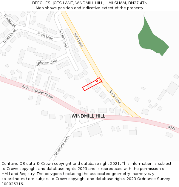 BEECHES, JOES LANE, WINDMILL HILL, HAILSHAM, BN27 4TN: Location map and indicative extent of plot