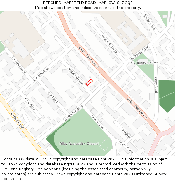 BEECHES, MAREFIELD ROAD, MARLOW, SL7 2QE: Location map and indicative extent of plot