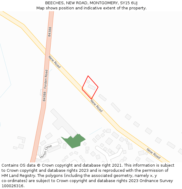 BEECHES, NEW ROAD, MONTGOMERY, SY15 6UJ: Location map and indicative extent of plot