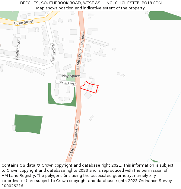 BEECHES, SOUTHBROOK ROAD, WEST ASHLING, CHICHESTER, PO18 8DN: Location map and indicative extent of plot