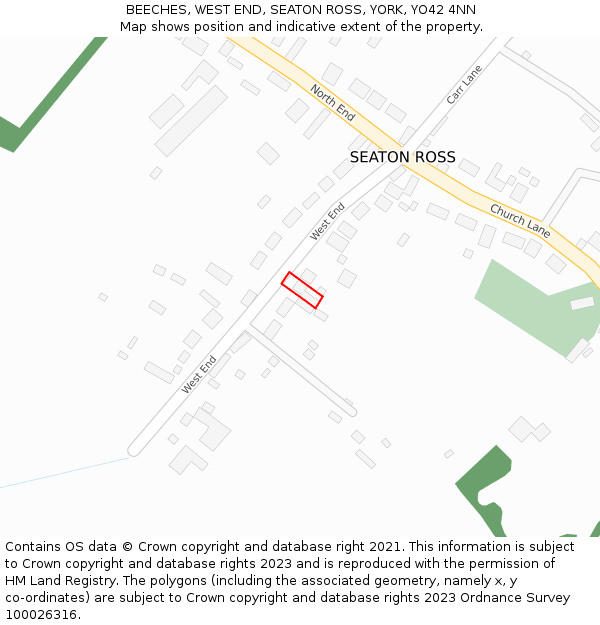 BEECHES, WEST END, SEATON ROSS, YORK, YO42 4NN: Location map and indicative extent of plot