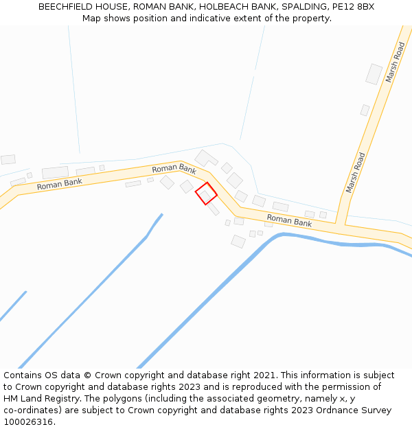 BEECHFIELD HOUSE, ROMAN BANK, HOLBEACH BANK, SPALDING, PE12 8BX: Location map and indicative extent of plot