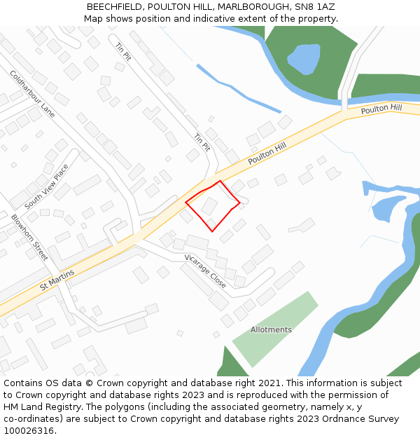 BEECHFIELD, POULTON HILL, MARLBOROUGH, SN8 1AZ: Location map and indicative extent of plot