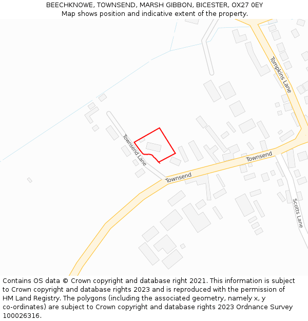 BEECHKNOWE, TOWNSEND, MARSH GIBBON, BICESTER, OX27 0EY: Location map and indicative extent of plot