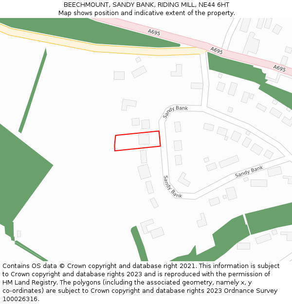 BEECHMOUNT, SANDY BANK, RIDING MILL, NE44 6HT: Location map and indicative extent of plot
