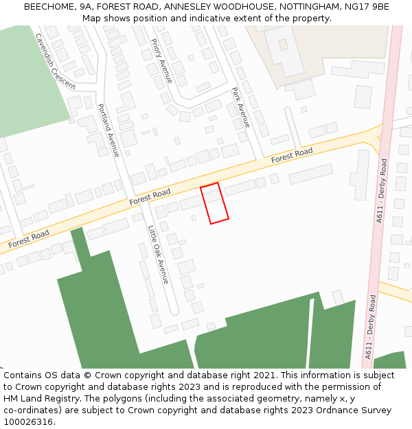 BEECHOME, 9A, FOREST ROAD, ANNESLEY WOODHOUSE, NOTTINGHAM, NG17 9BE: Location map and indicative extent of plot