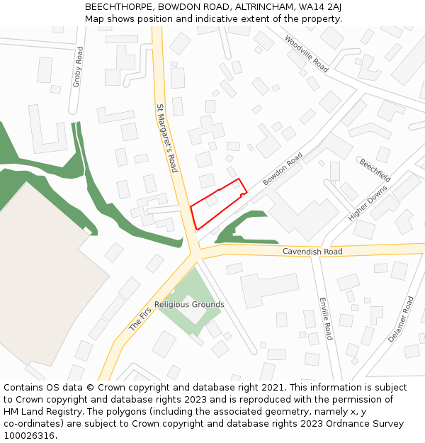 BEECHTHORPE, BOWDON ROAD, ALTRINCHAM, WA14 2AJ: Location map and indicative extent of plot
