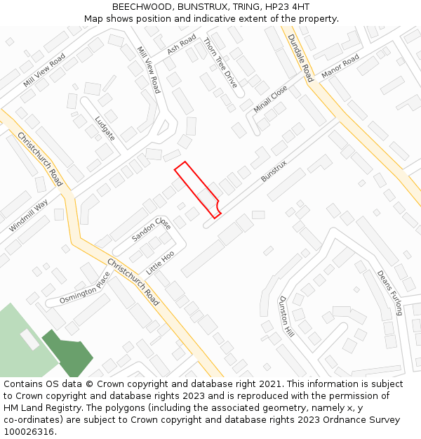 BEECHWOOD, BUNSTRUX, TRING, HP23 4HT: Location map and indicative extent of plot