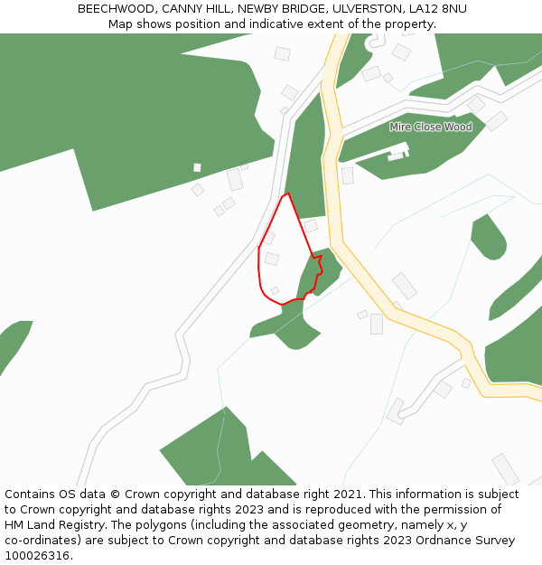 BEECHWOOD, CANNY HILL, NEWBY BRIDGE, ULVERSTON, LA12 8NU: Location map and indicative extent of plot
