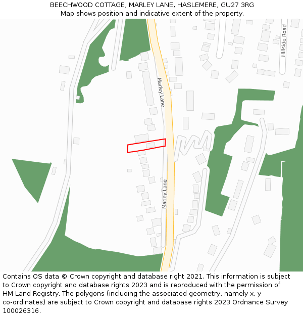 BEECHWOOD COTTAGE, MARLEY LANE, HASLEMERE, GU27 3RG: Location map and indicative extent of plot