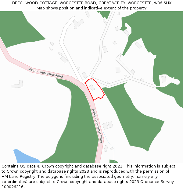 BEECHWOOD COTTAGE, WORCESTER ROAD, GREAT WITLEY, WORCESTER, WR6 6HX: Location map and indicative extent of plot