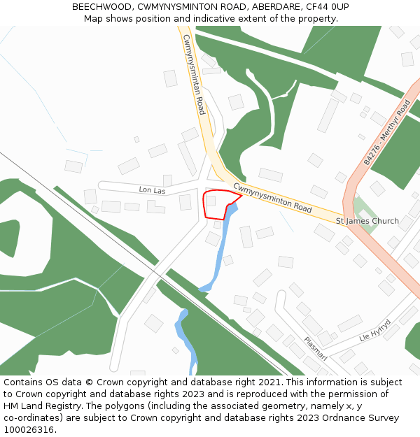 BEECHWOOD, CWMYNYSMINTON ROAD, ABERDARE, CF44 0UP: Location map and indicative extent of plot