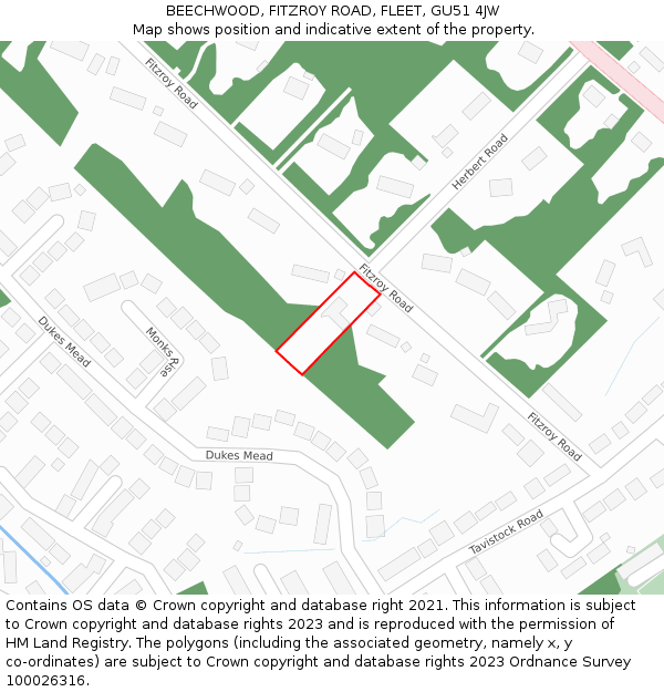 BEECHWOOD, FITZROY ROAD, FLEET, GU51 4JW: Location map and indicative extent of plot