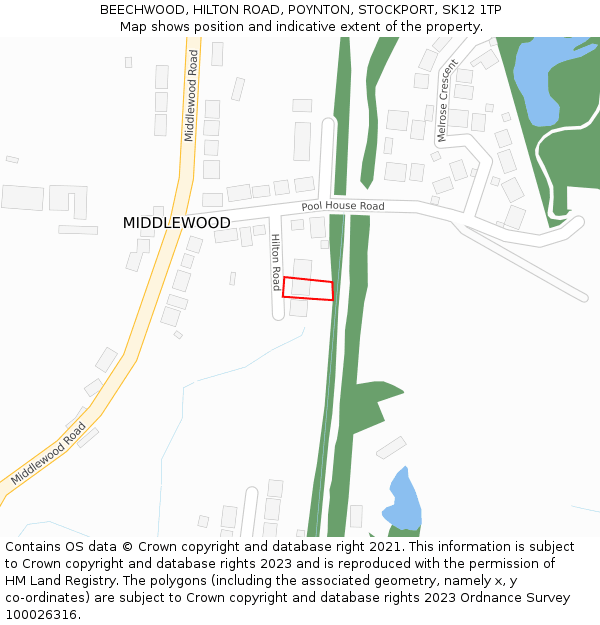 BEECHWOOD, HILTON ROAD, POYNTON, STOCKPORT, SK12 1TP: Location map and indicative extent of plot