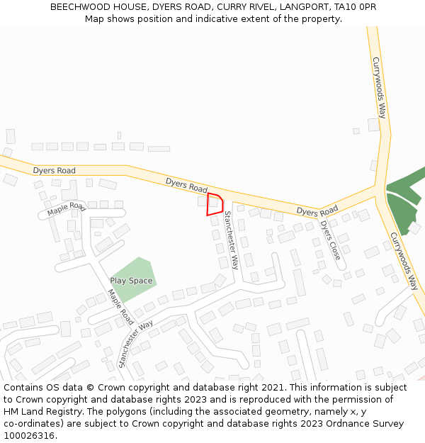 BEECHWOOD HOUSE, DYERS ROAD, CURRY RIVEL, LANGPORT, TA10 0PR: Location map and indicative extent of plot