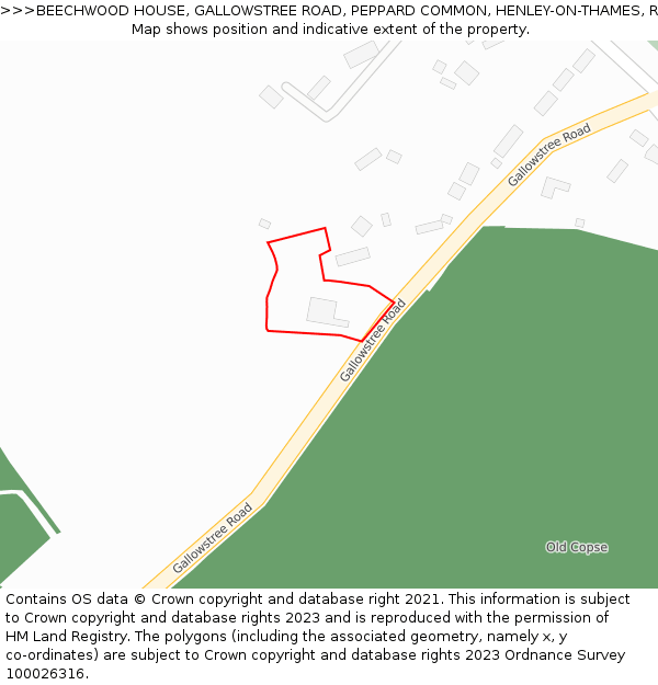 BEECHWOOD HOUSE, GALLOWSTREE ROAD, PEPPARD COMMON, HENLEY-ON-THAMES, RG9 5HT: Location map and indicative extent of plot