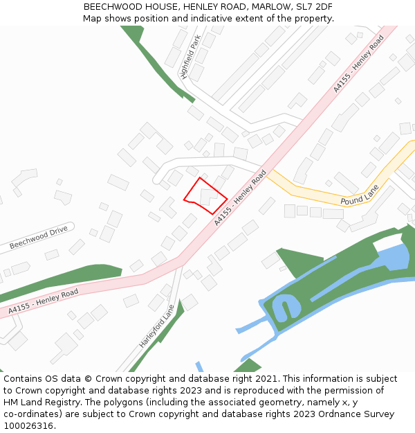 BEECHWOOD HOUSE, HENLEY ROAD, MARLOW, SL7 2DF: Location map and indicative extent of plot