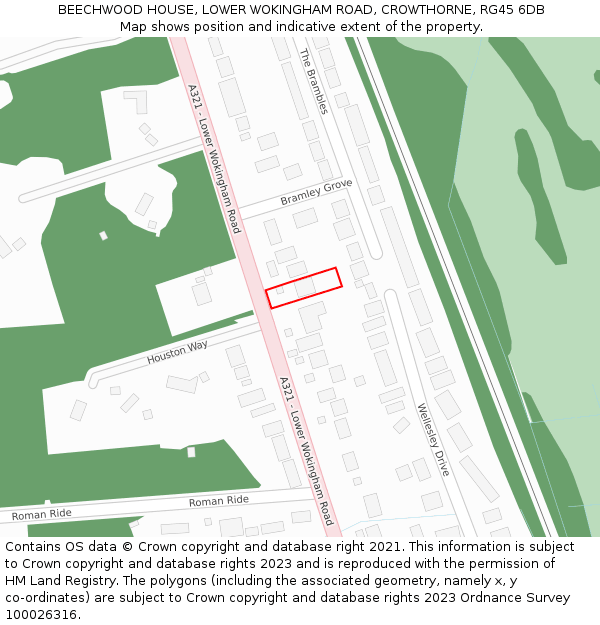 BEECHWOOD HOUSE, LOWER WOKINGHAM ROAD, CROWTHORNE, RG45 6DB: Location map and indicative extent of plot
