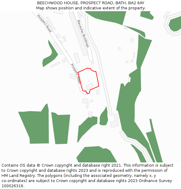 BEECHWOOD HOUSE, PROSPECT ROAD, BATH, BA2 6AY: Location map and indicative extent of plot