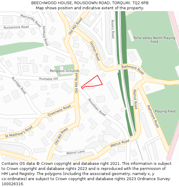 BEECHWOOD HOUSE, ROUSDOWN ROAD, TORQUAY, TQ2 6PB: Location map and indicative extent of plot