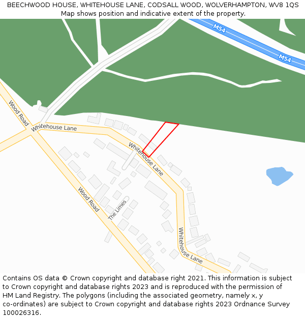 BEECHWOOD HOUSE, WHITEHOUSE LANE, CODSALL WOOD, WOLVERHAMPTON, WV8 1QS: Location map and indicative extent of plot